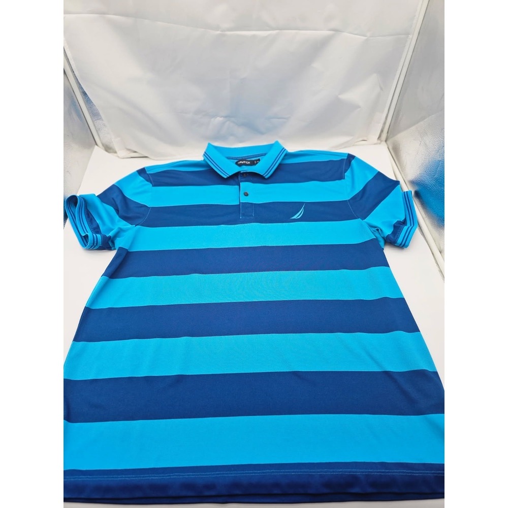 Nautica Polo Shirt Mens Size XXL Blue/Teal  Striped Preppy College Logo Rugby